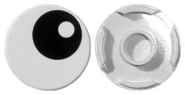 70707100 – White tile round 2×2 with bottom stud holder with black eye with pupil pattern